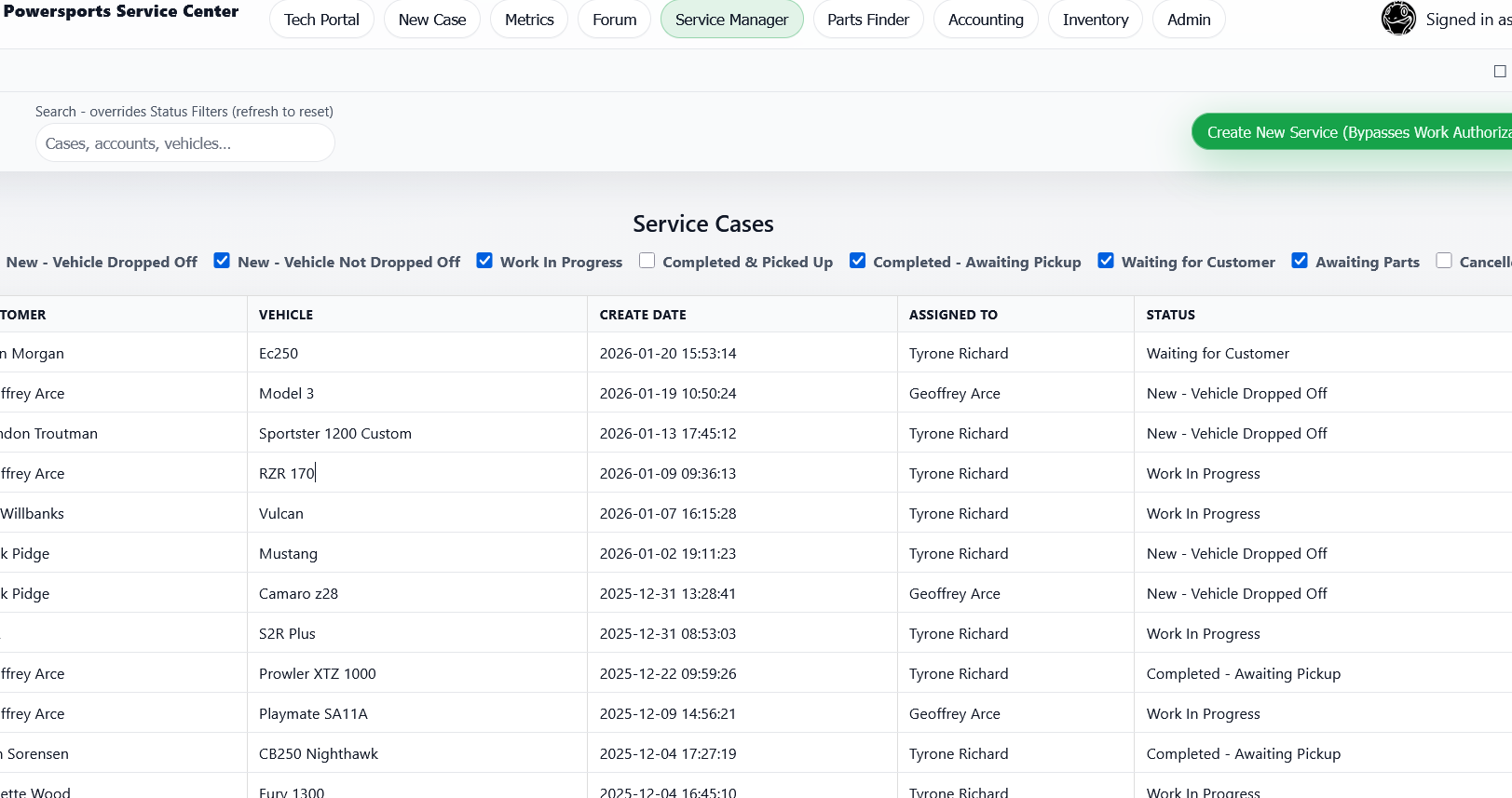 Shopwerks service management overview with cases, customers and quotes